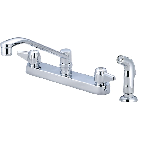 Two Handle Cast Brass Kitchen Faucet, NPSM, Standard, Polished Chrome, Number of Holes: 4 Hole